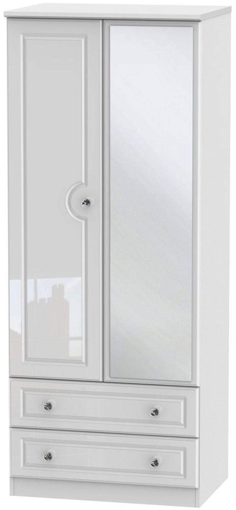 Balmoral White Gloss 2 Door Mirror Combi Wardrobe
