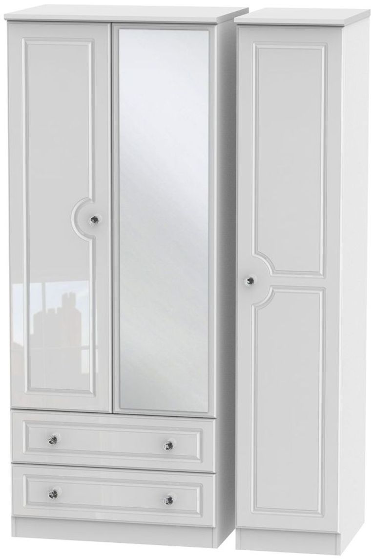 Balmoral White Gloss 3 Door Combi Wardrobe - 1 Mirror and LHF 2 Drawers