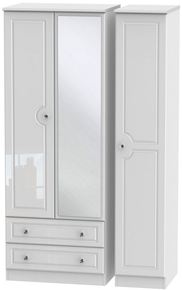 Balmoral Wardrobe - 3 Door - Tall Combi -  with 1 Mirror - and LHF 2 Drawers - White Gloss