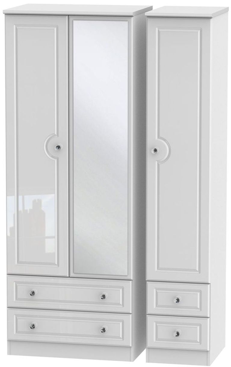 Balmoral White Gloss 3 Door Tall Combi Wardrobe - 1 Mirror