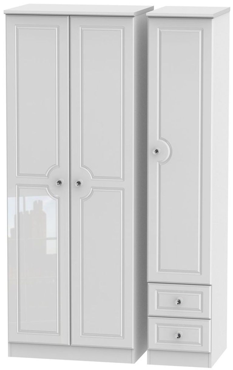 Balmoral White Gloss 3 Door Tall Triple Wardrobe - RHF 2 Drawers