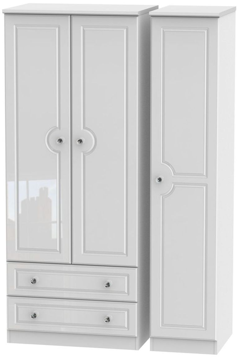 Balmoral White Gloss 3 Door Triple Wardrobe - LHF 2 Drawers