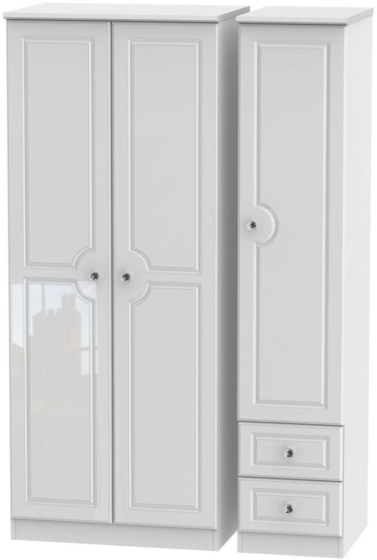 Balmoral White Gloss 3 Door Triple Wardrobe - RHF 2 Drawers