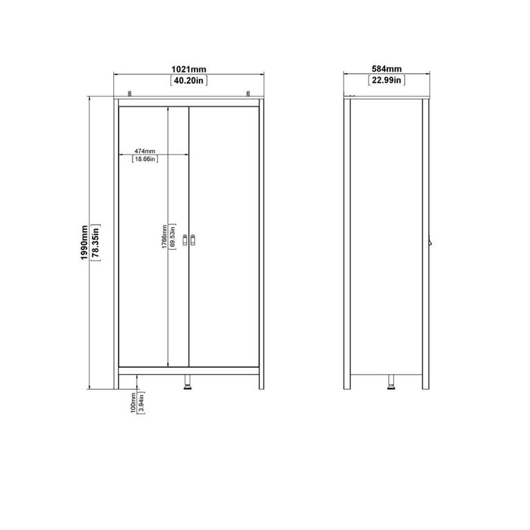 Barcelona Jackson Hickory Oak 2 Door Wardrobe