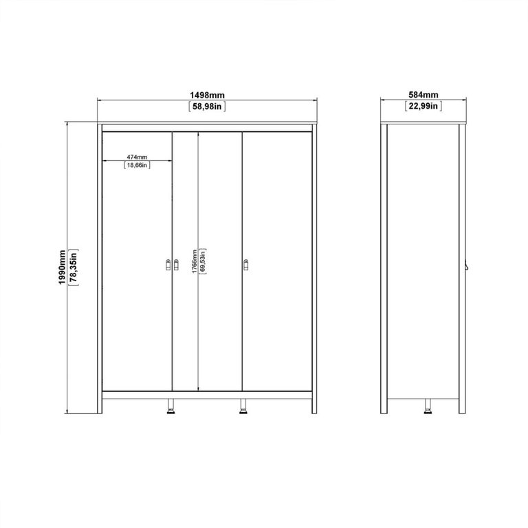 Barcelona Jackson Hickory Oak 3 Door Wardrobe