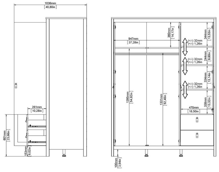Barcelona White 3 Door Combi Wardrobe
