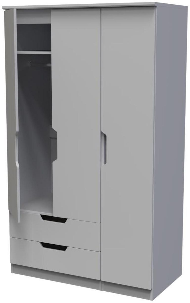 Bella Grey 3 Door Triple Wardrobe - LHF 2 Drawers