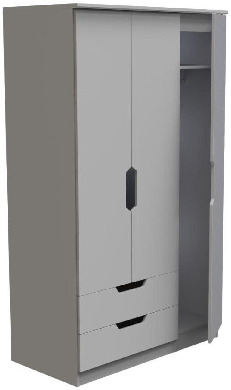 Bella Grey 3 Door Triple Wardrobe - LHF 2 Drawers