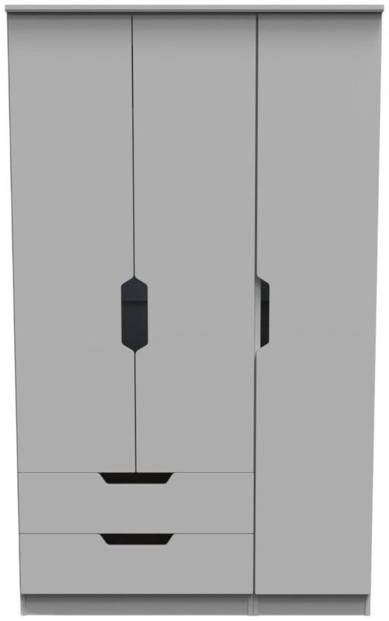 Bella Grey 3 Door Triple Wardrobe - LHF 2 Drawers