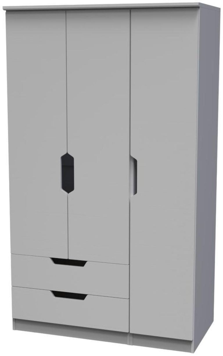 Bella Grey Ash 3 Door Triple Wardrobe - LHF 2 Drawers