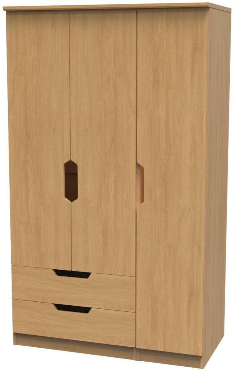 Bella Oak Effect 3 Door Triple Wardrobe - LHF 2 Drawers
