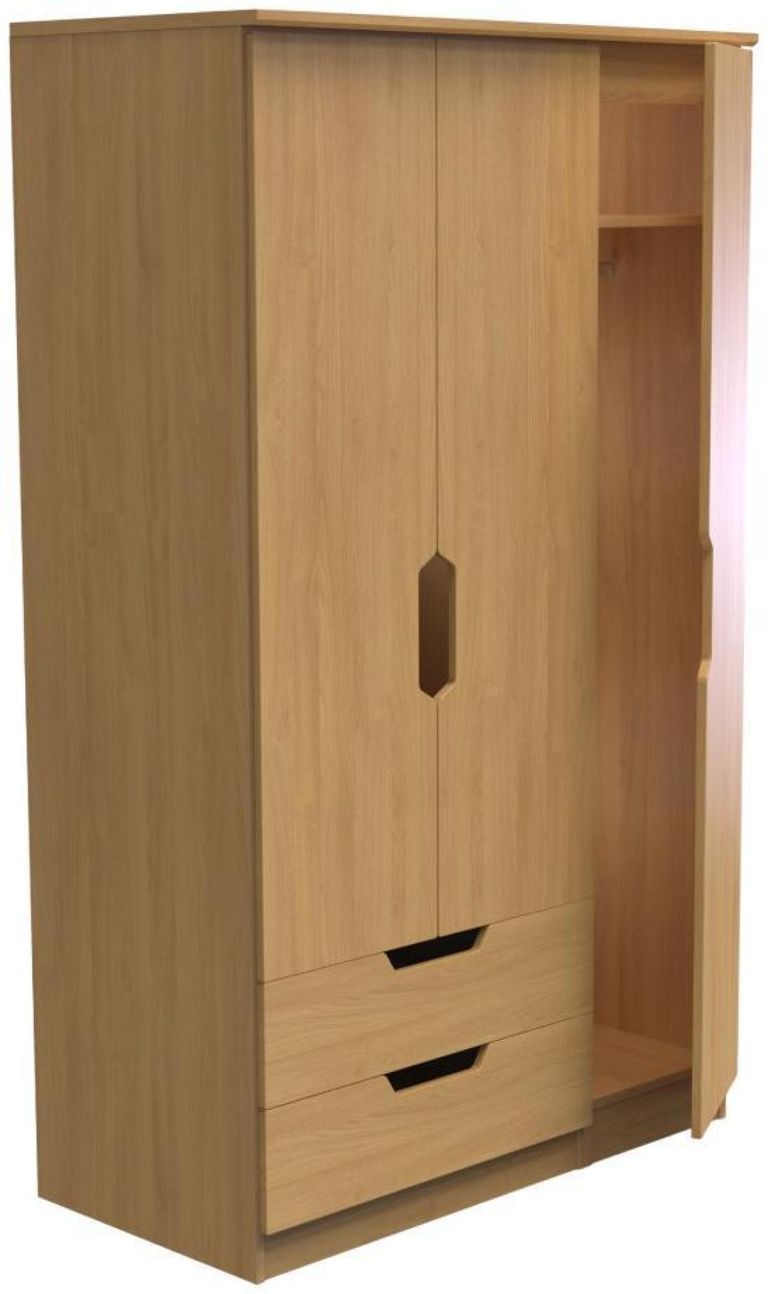 Bella Oak Effect 3 Door Triple Wardrobe - LHF 2 Drawers
