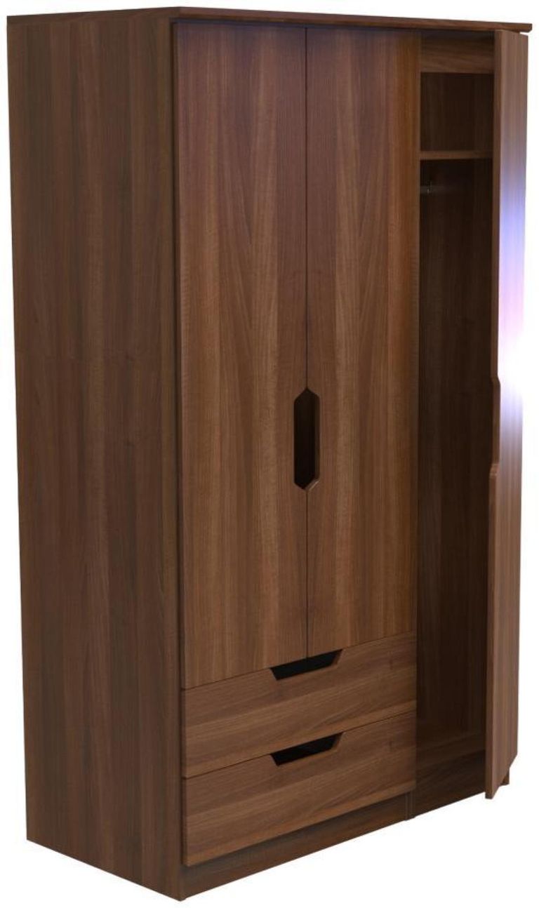 Bella Walnut Effect 3 Door Triple Wardrobe - LHF 2 Drawers