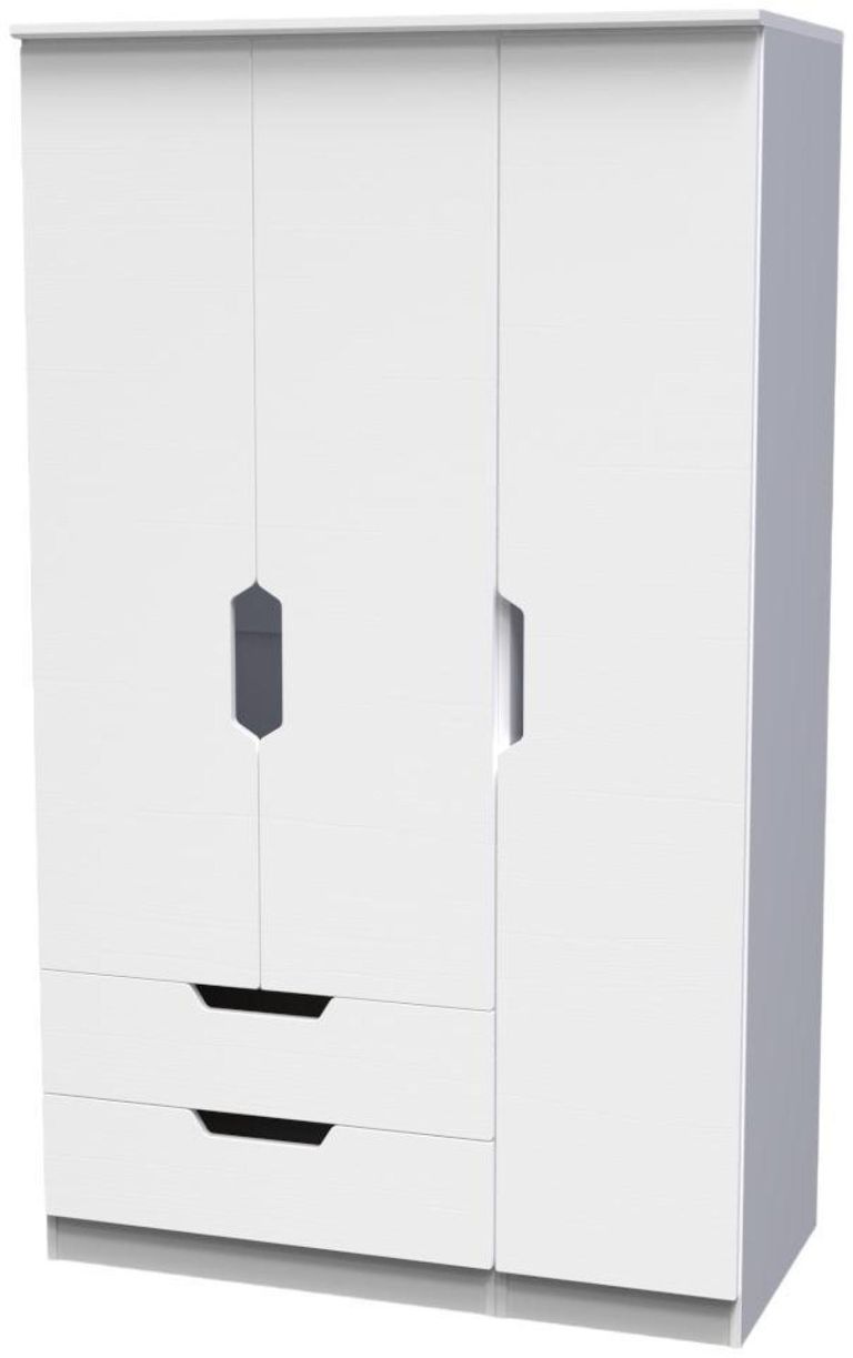 Bella White 3 Door Triple Wardrobe - LHF 2 Drawers