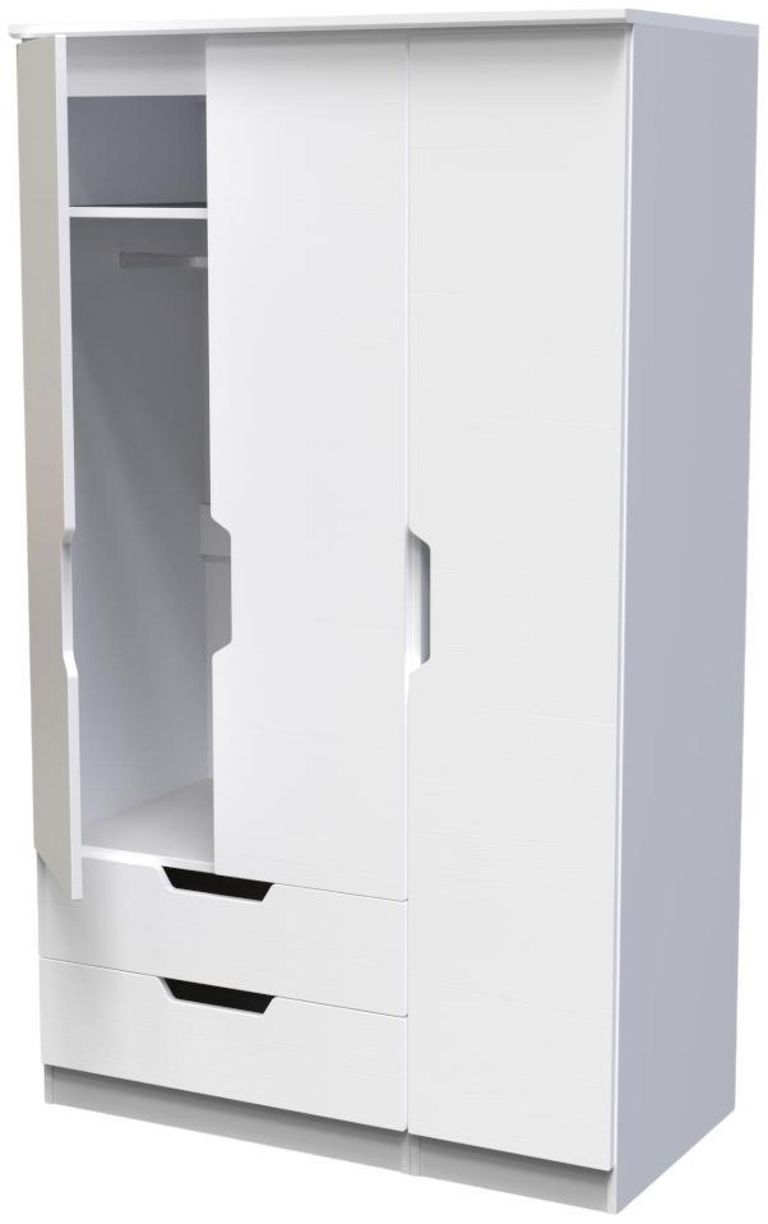 Bella White 3 Door Triple Wardrobe - LHF 2 Drawers