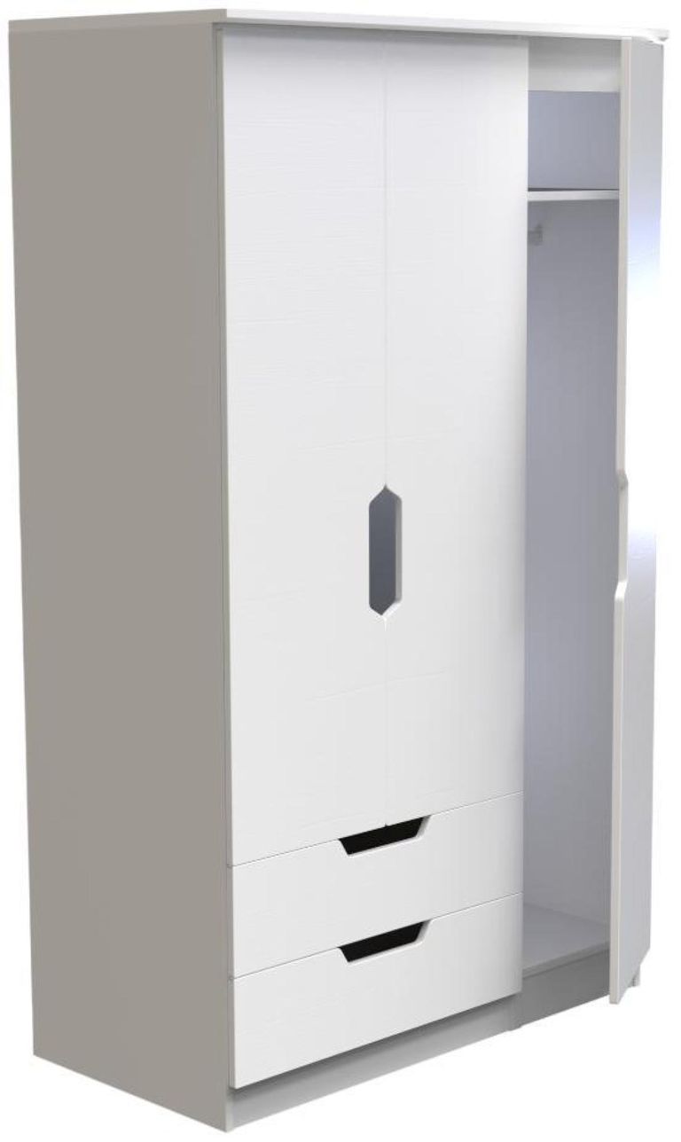 Bella White 3 Door Triple Wardrobe - LHF 2 Drawers