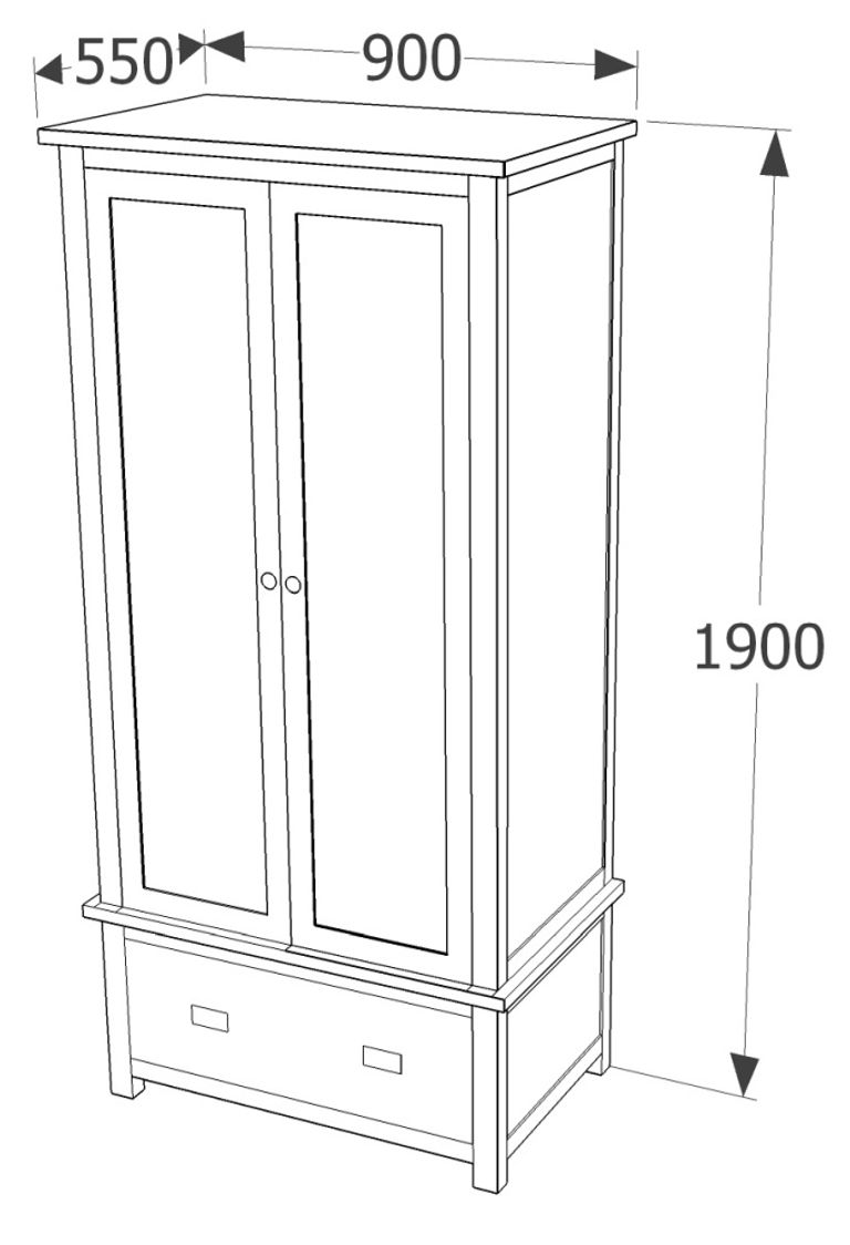 Boston Dark Wood 2 Door 1 Drawer Wardrobe