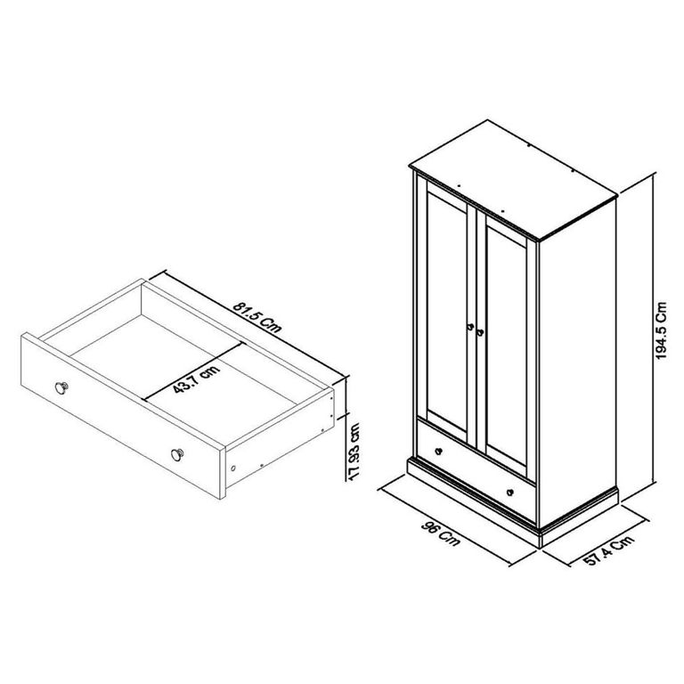 Ashby White Wardrobe - 2 Door