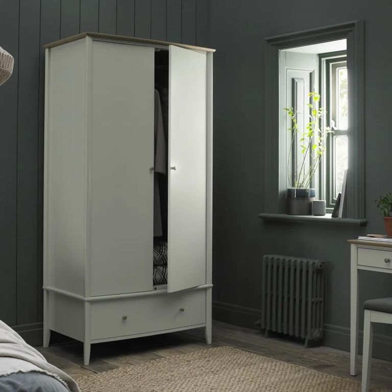 Whitby Scandi Oak & Soft Grey Wardrobe - 2 Door Combi