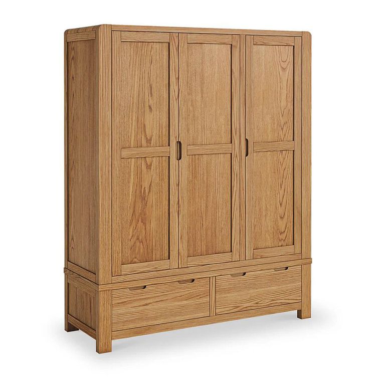 Bergen Wardrobe - 3 Door - 2 Drawer - Oak