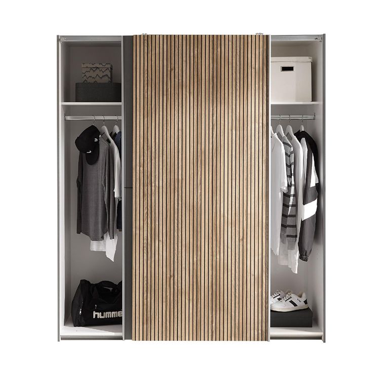 Berno Fluted Oak and Dark Grey Sliding Wardrobe - 2 Door