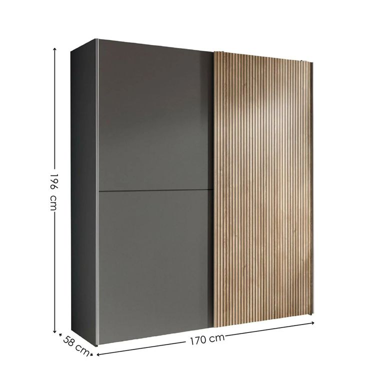 Berno Fluted Oak and Dark Grey Sliding Wardrobe - 2 Door