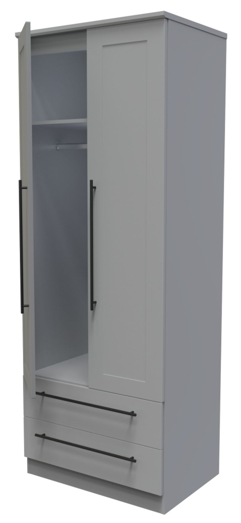Beverley Grey 2 Door 2 Drawer Tall Wardrobe