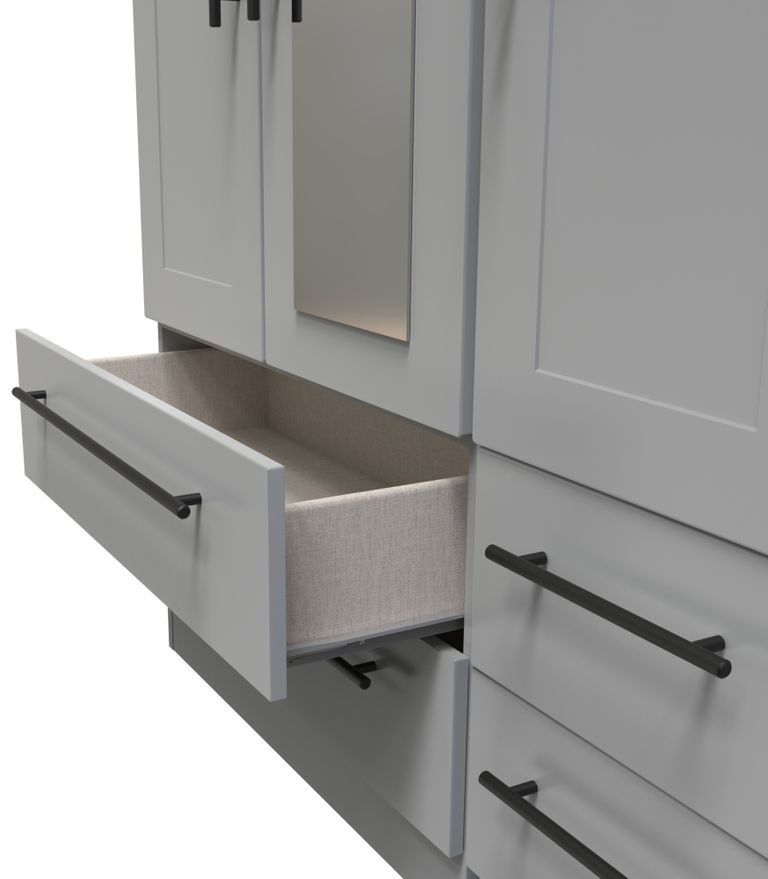 Beverley Grey 3 Door Tall Combi Wardrobe - 1 Mirror