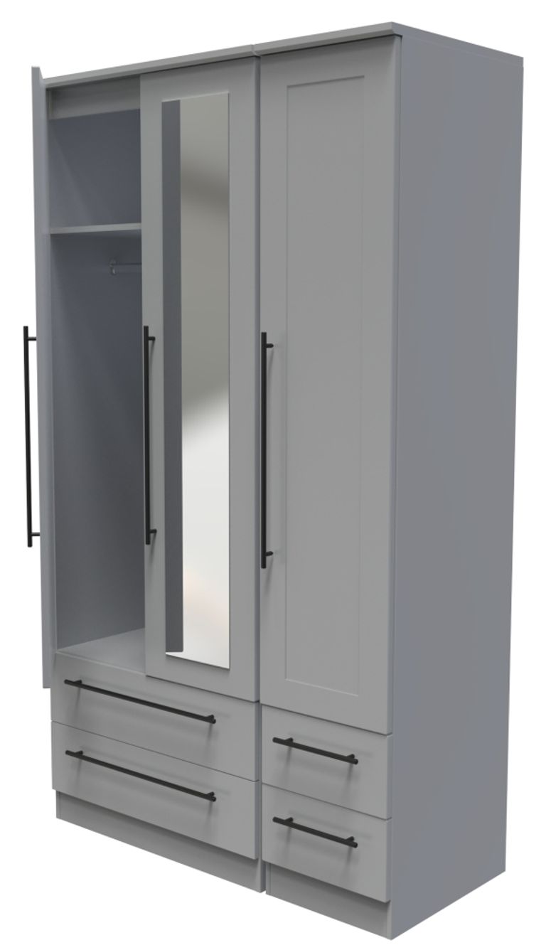 Beverley Grey 3 Door Tall Combi Wardrobe - 1 Mirror