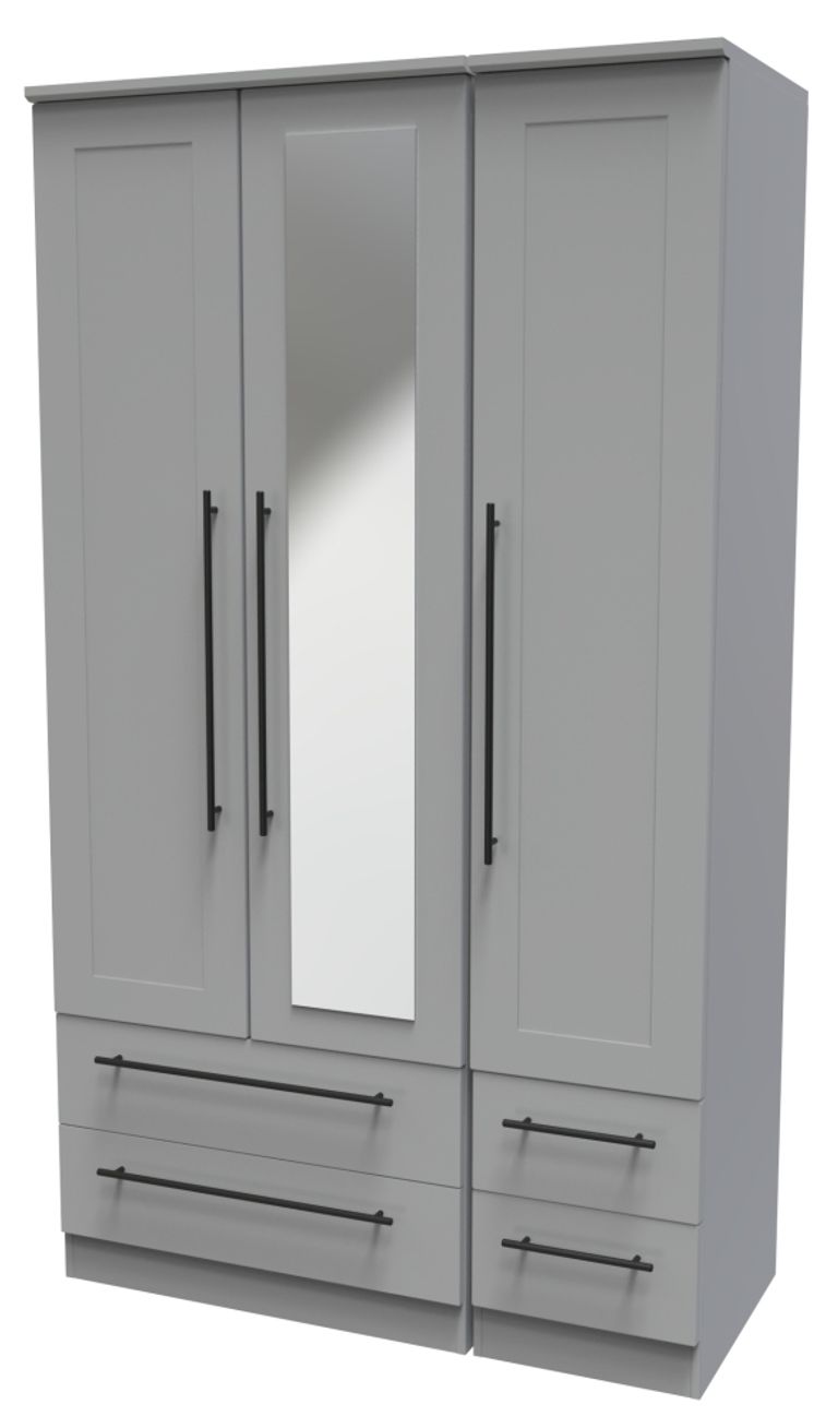 Beverley Grey 3 Door Tall Combi Wardrobe - 1 Mirror