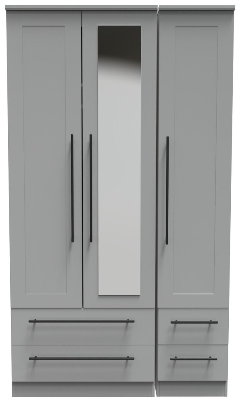 Beverley Grey 3 Door Tall Combi Wardrobe - 1 Mirror