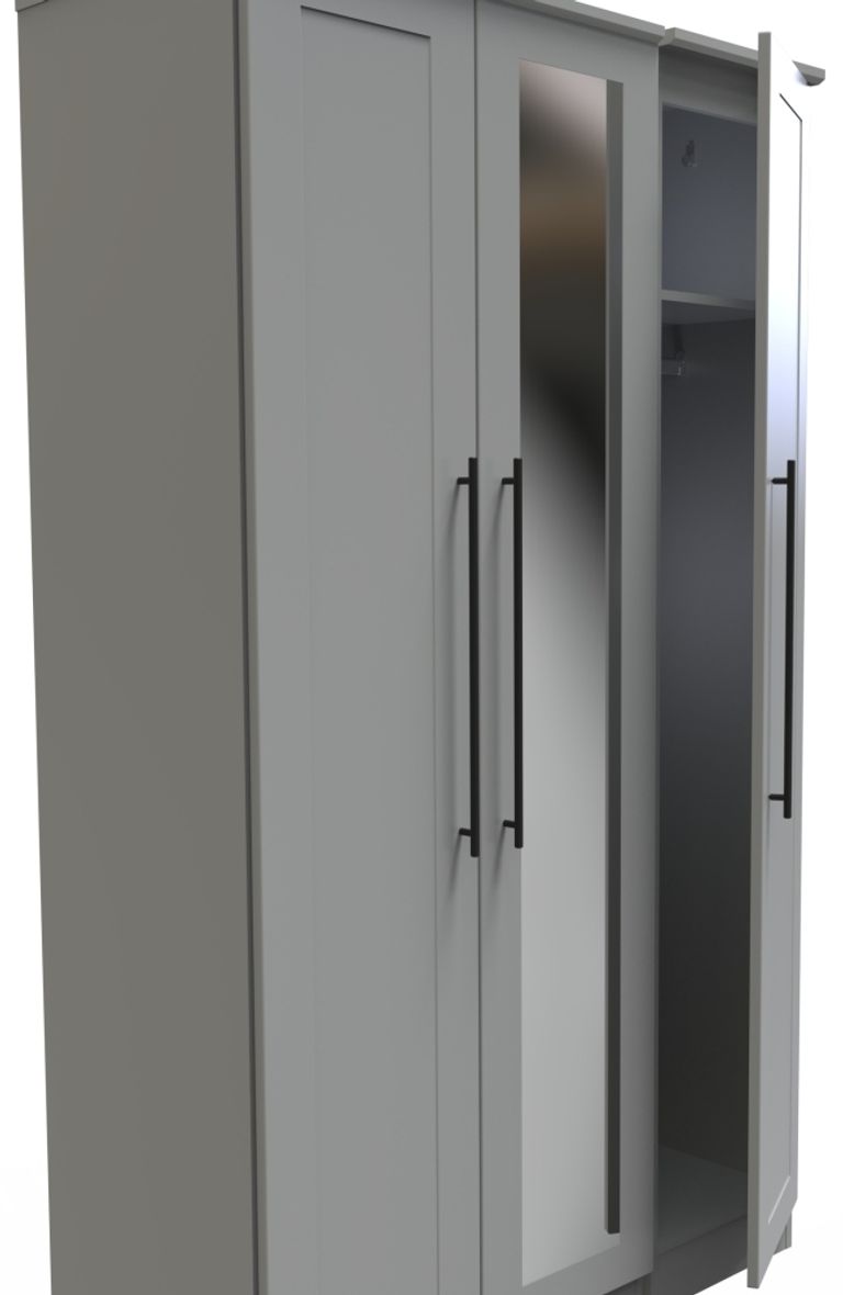 Beverley Grey 3 Door Tall Triple Wardrobe - 1 Mirror