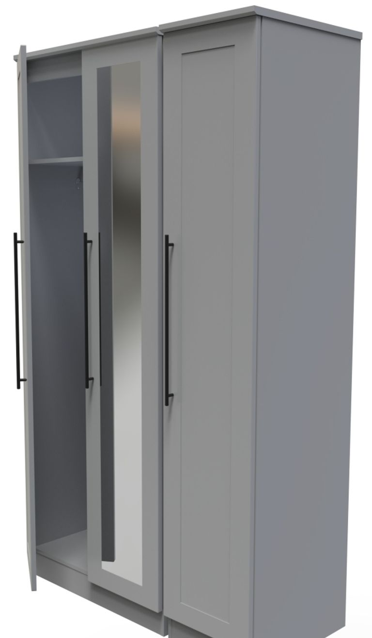 Beverley Grey 3 Door Tall Triple Wardrobe - 1 Mirror