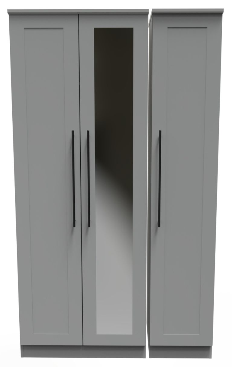 Beverley Grey 3 Door Tall Triple Wardrobe - 1 Mirror