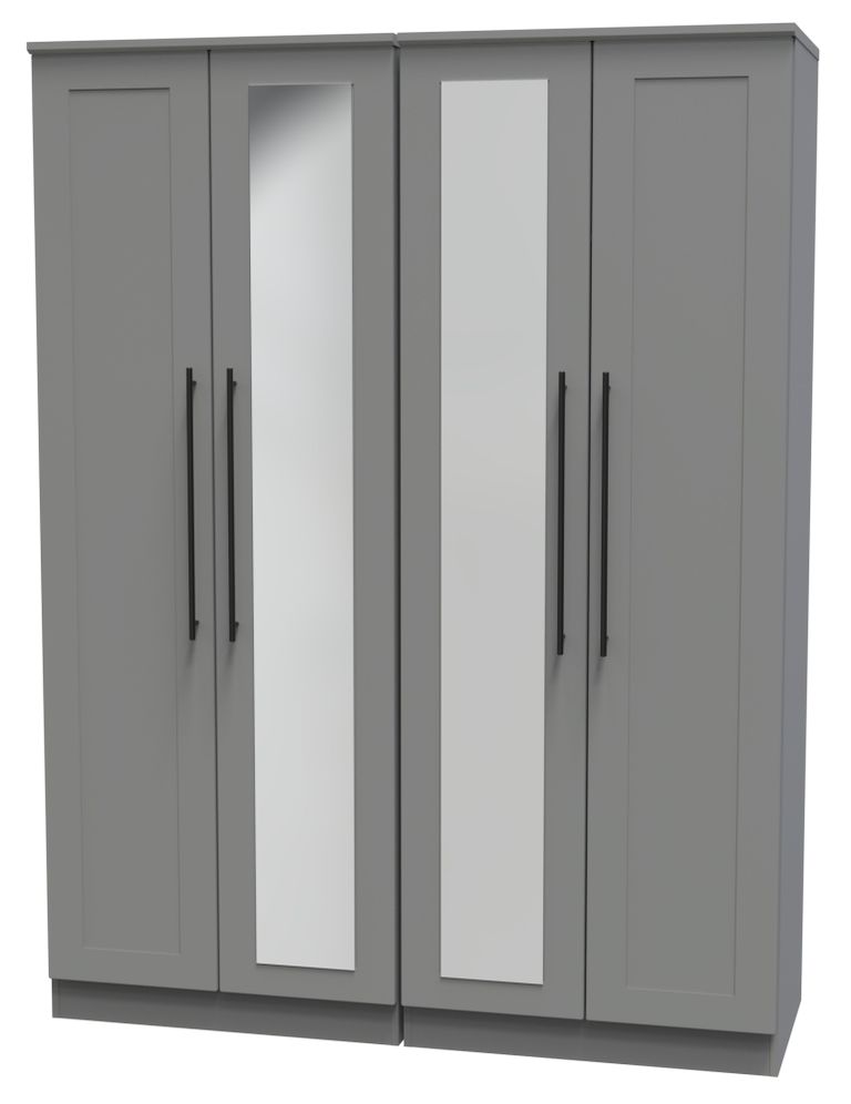 Beverley Grey 4 Door Tall Mirror Wardrobe