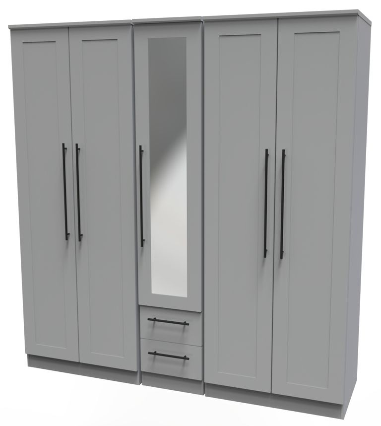 Beverley Grey 5 Door Tall Mirror Wardrobe