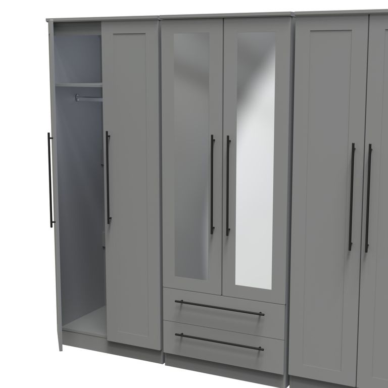 Beverley Grey 6 Door Tall Mirror Combi Wardrobe
