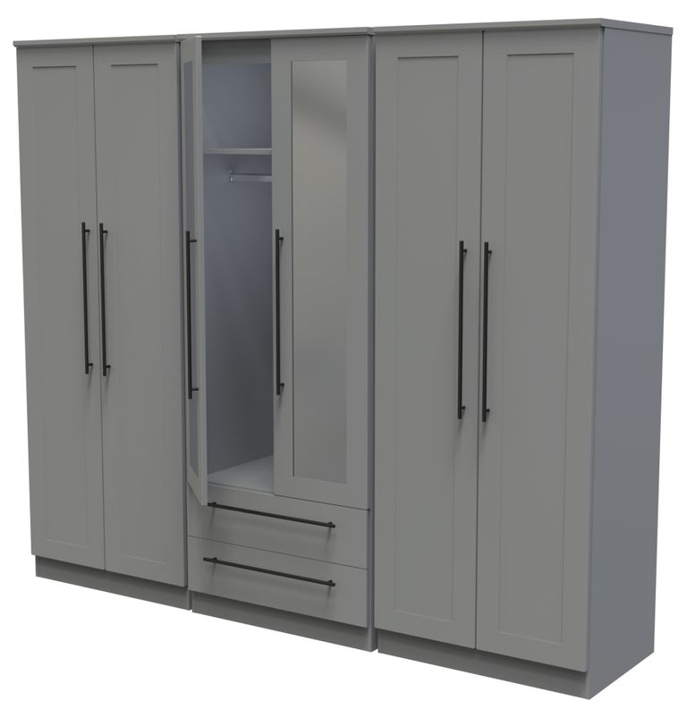 Beverley Grey 6 Door Tall Mirror Combi Wardrobe