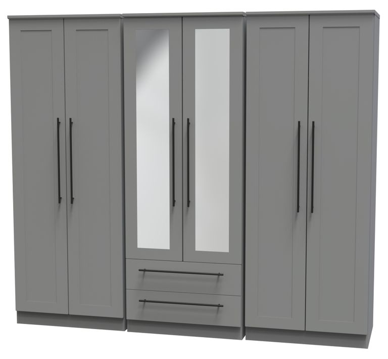 Beverley Grey 6 Door Tall Mirror Combi Wardrobe
