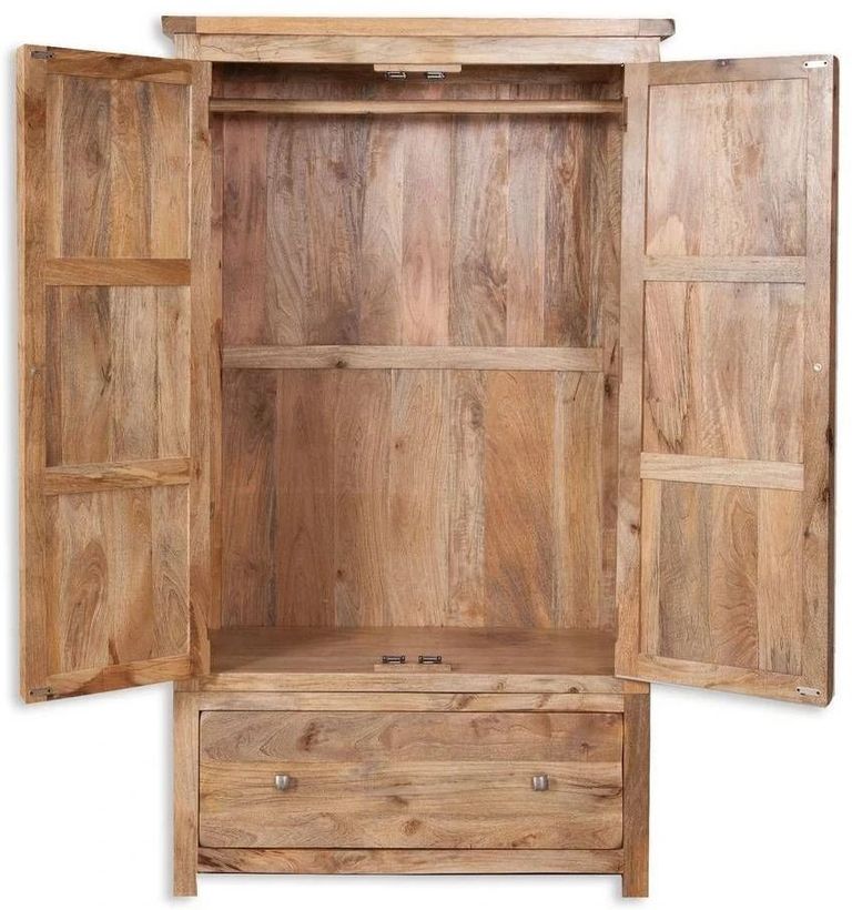 Bombay Solid Mango Wood 2 Door 1 Drawer Double Wardrobe