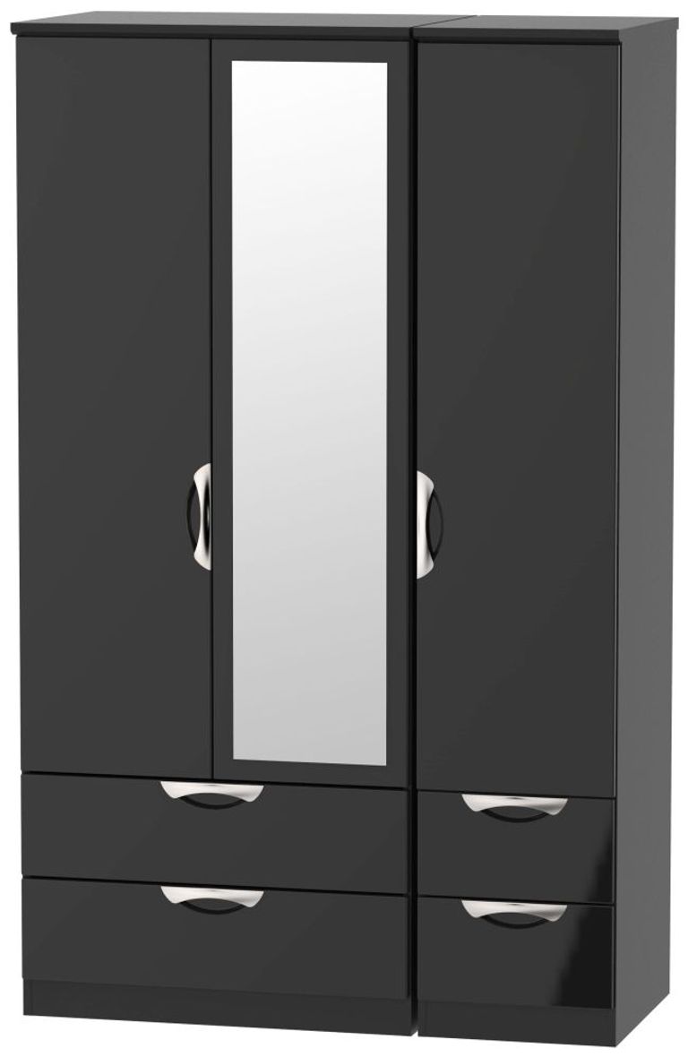 Camden Black Gloss 3 Door Combi Wardrobe - 1 Mirror