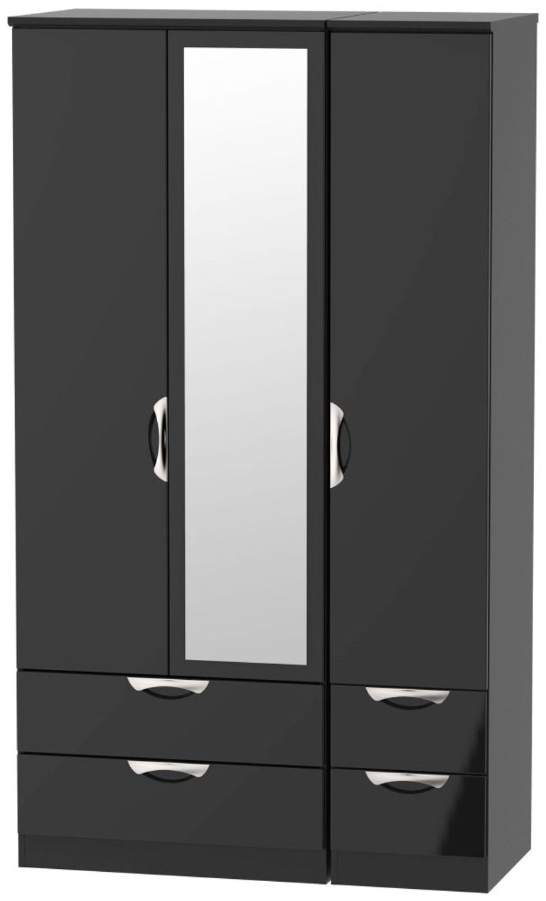 Camden Black Gloss 3 Door Tall Combi Wardrobe - 1 Mirror