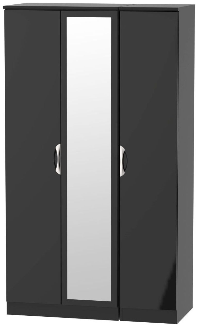 Camden Black Gloss 3 Door Tall Triple Wardrobe - 1 Mirror
