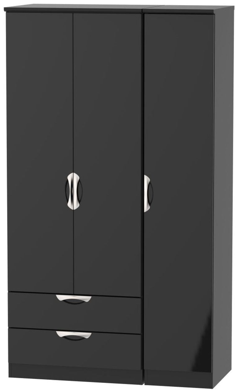 Camden Black Gloss 3 Door Tall Triple Wardrobe - LHF 2 Drawers