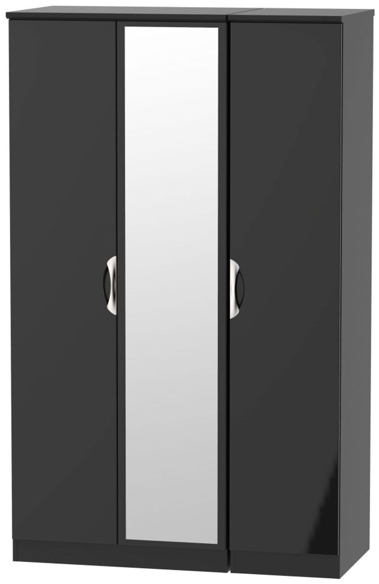 Camden Black Gloss 3 Door Triple Wardrobe - 1 Mirror