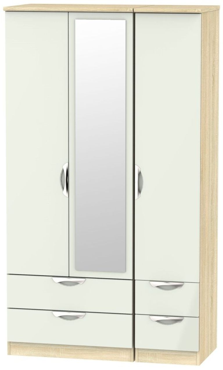 Camden Cashmere and Oak Effect 3 Door Tall Combi Wardrobe - 1 Mirror