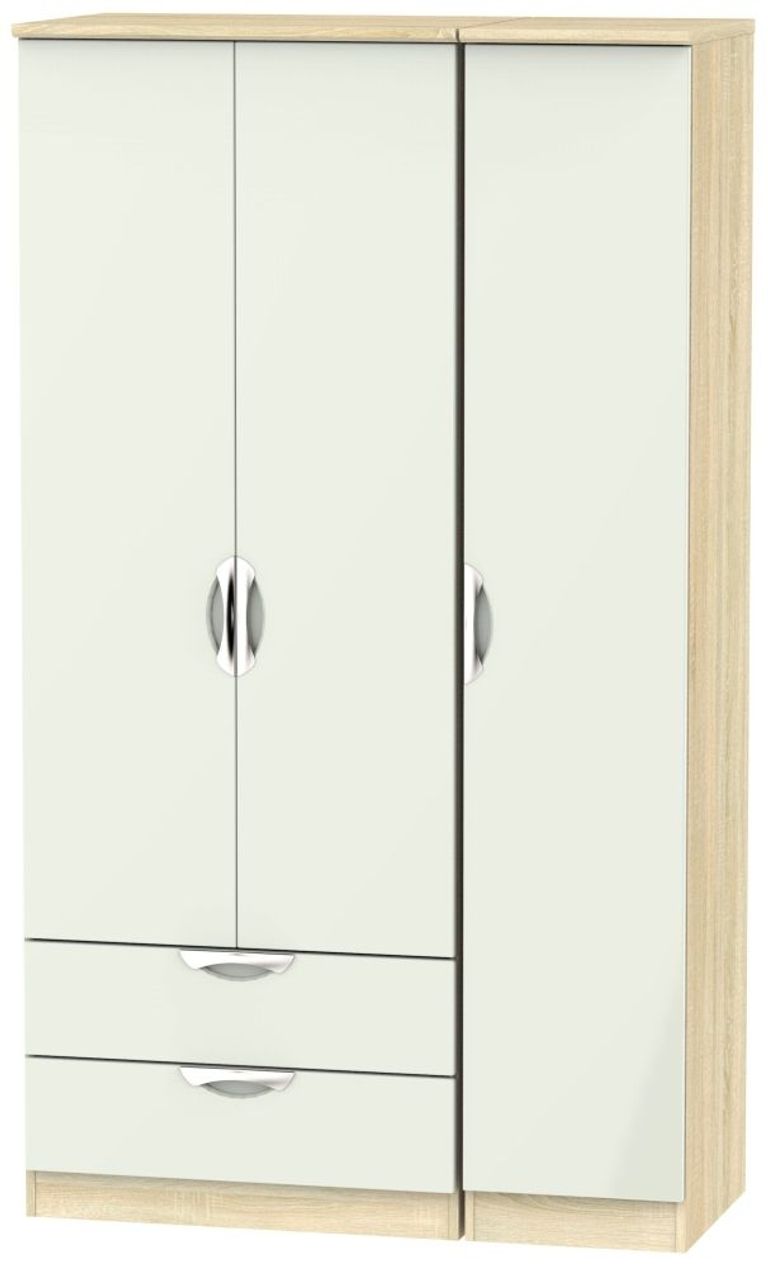 Camden Cashmere and Oak Effect 3 Door Tall Triple Wardrobe - LHF 2 Drawers