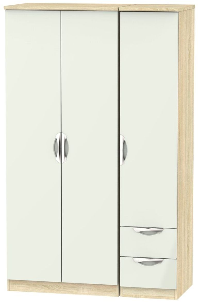 Camden Cashmere and Oak Effect 3 Door Triple Wardrobe - RHF 2 Drawers