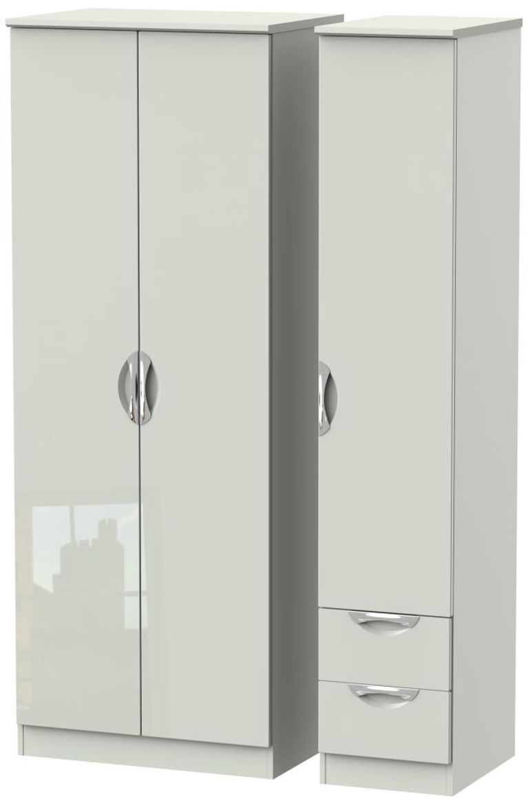 Camden Gloss Cashmere 3 Door Tall Triple Wardrobe - RHF 2 Drawers