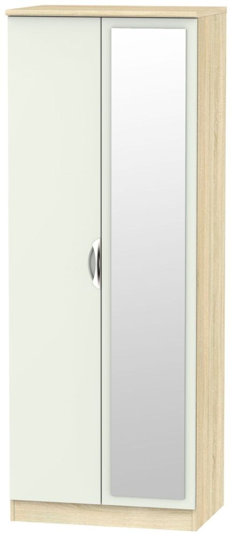 Camden Gloss Cashmere and Oak Effect 2 Door Tall Wardrobe - 1 Mirror